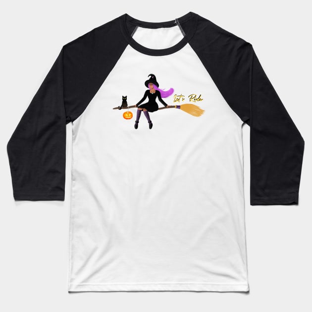 Witch On a Broom Baseball T-Shirt by Raghni.C 